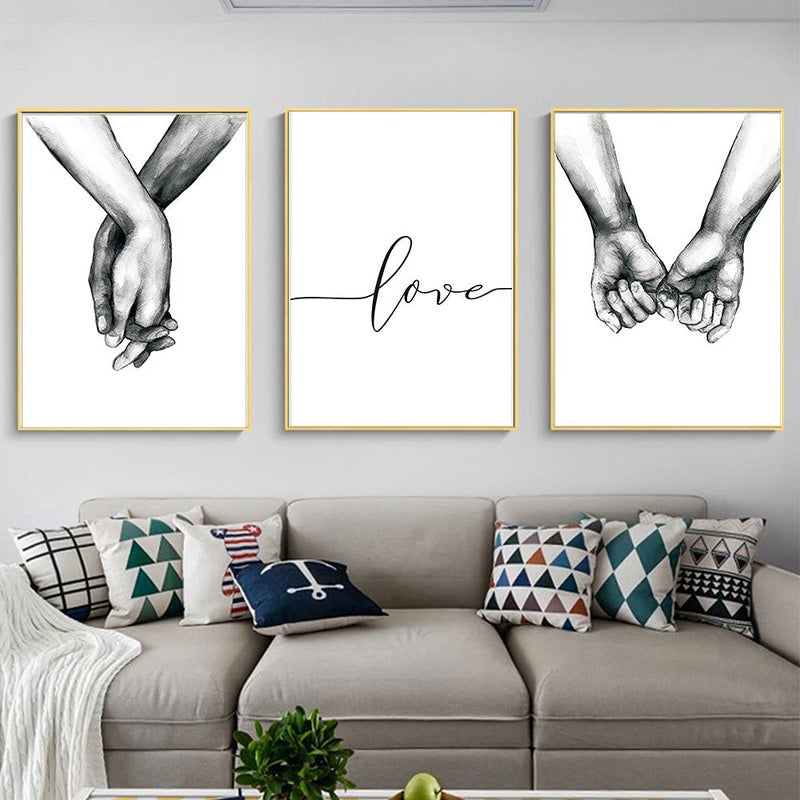 LSHDXD Hands Forever No Framed Canvas Wall Art,Love and Hand in Hand Minimalist Black and White Canvas Line Art Print Poster Sketch Art Line Painting for Bedroom - Image 1